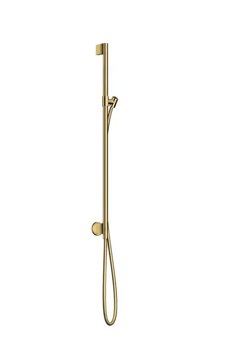 Brausestange mit Wandanschluss und Brauseschlauch in Polished Gold Optic, produziert von AXOR. Das Design zeigt eine schlanke, moderne Form.